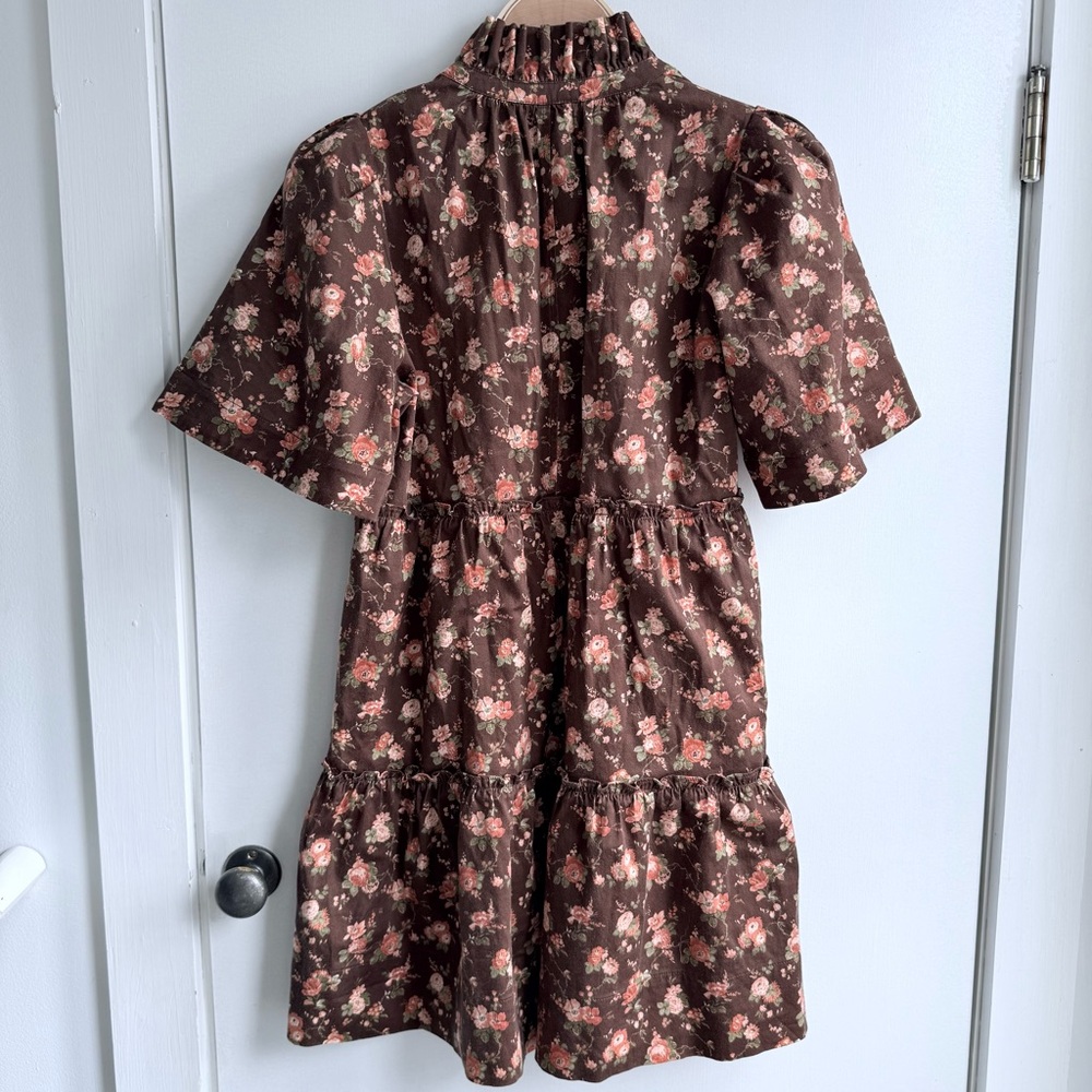 Tuckernuck Brown Floral Ruffle Neck Tiered Mini Dress - XS - Picture 4 of 10